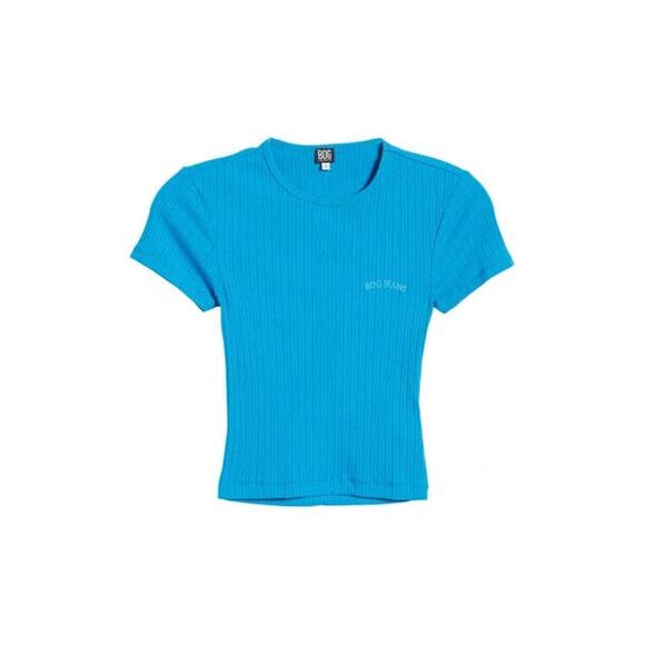 BDG URBAN OUTFITTERS NEW $22 Embroidered Ribbed Baby T-Shirt Blue Small - Picture 2 of 2